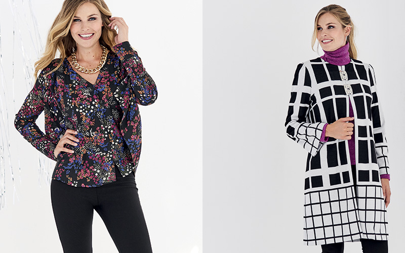 
Top fleuri et manteau graphique
