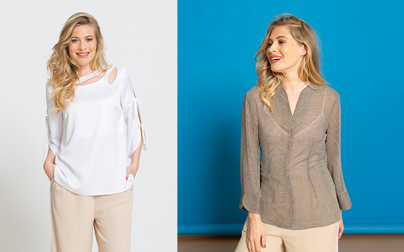 Top en satin blanc et blouse en cr&ecirc;pe de voile
