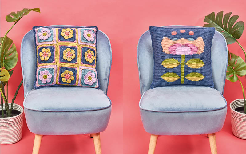 Deux coussins fleuris au crochet pour une d&eacute;co de printemps pleine de gaiet&eacute;