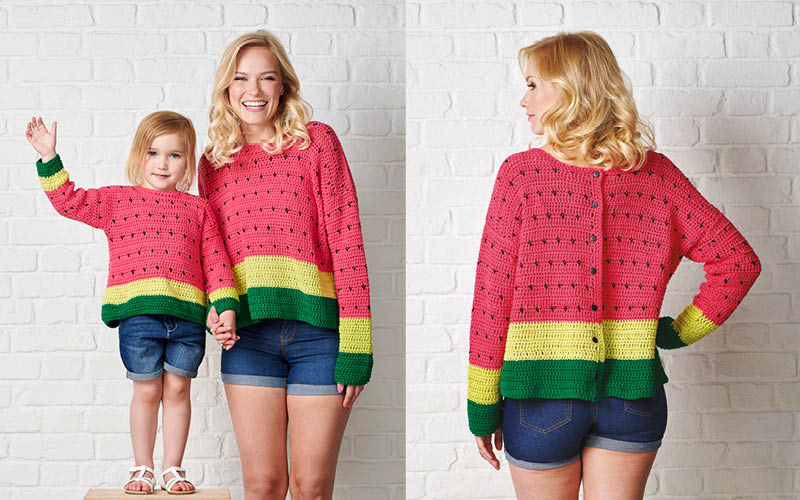 Un duo m&egrave;re-enfant vitamin&eacute; avec ce pull past&egrave;que au crochet